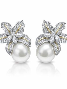 Silver and Gold Floral Pearl Earrings